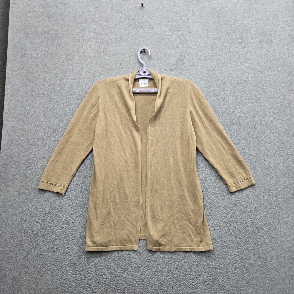 J. Jill Women Cardigan S Beige Linen Rayon Open Front Coastal Beachy